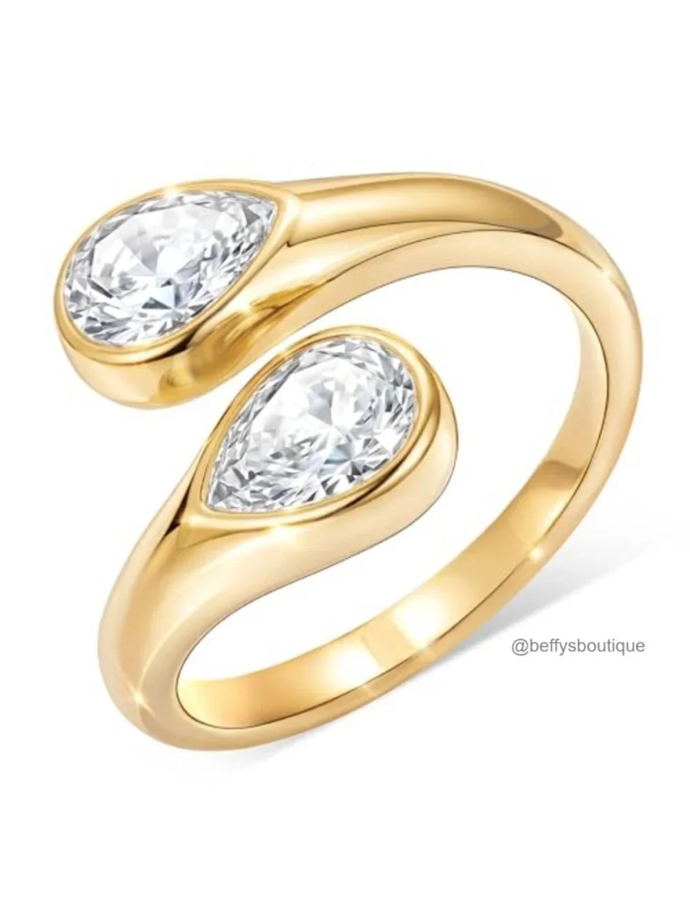Non Tarnish Gold Plated Stainless Steel Adjustable Toi et Moi Ring